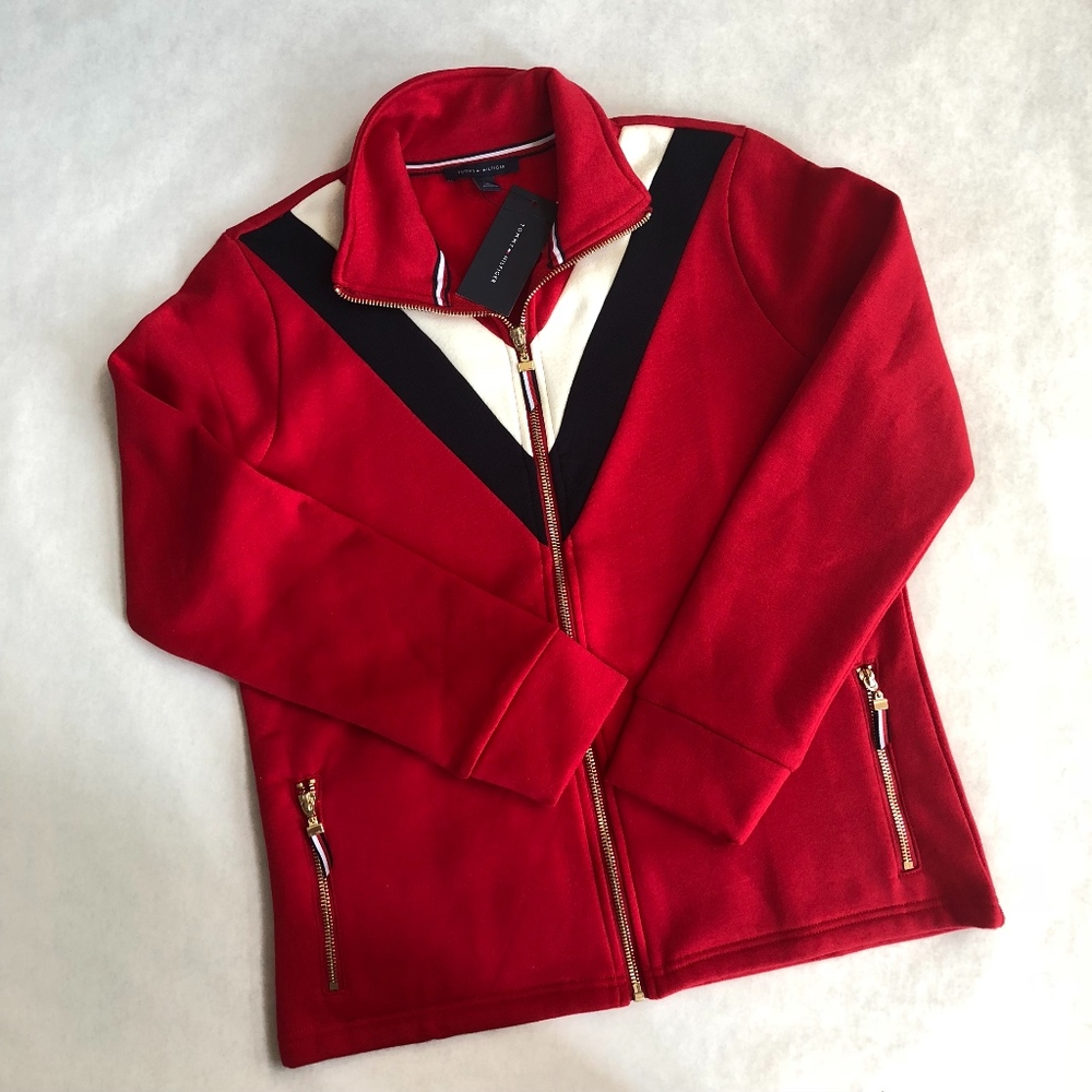 Tommy Hilfiger Zip Up Sweatshirt Jacket Red Blue